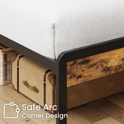 LIKIMIO California King Size Bed Frame, Platform Bed with Storage Headboard | Metal Bed Frame, Solid and Stable, Noise Free, No Box Spring Needed, Easy Assembly, Durable, Industrial Brown