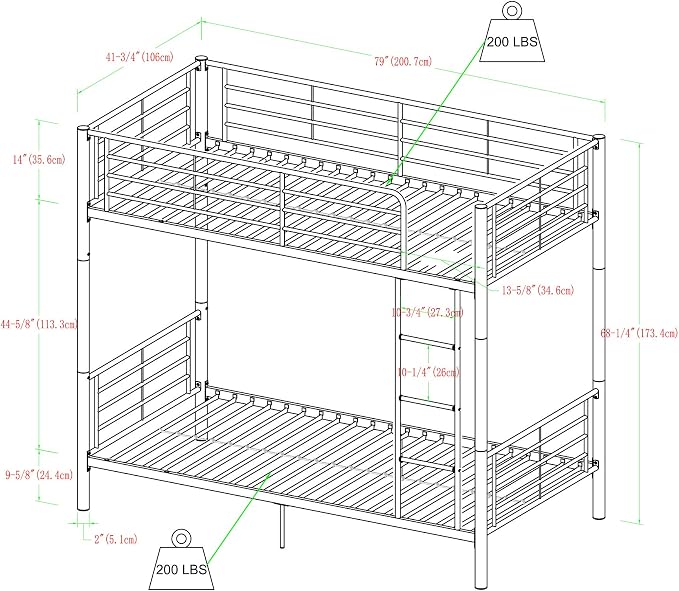 Walker Edison Elodie Urban Industrial Twin Over Twin Metal Bunk Bed, Twin Over Twin, Silver