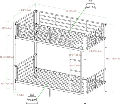 Walker Edison Elodie Urban Industrial Twin Over Twin Metal Bunk Bed, Twin Over Twin, Black