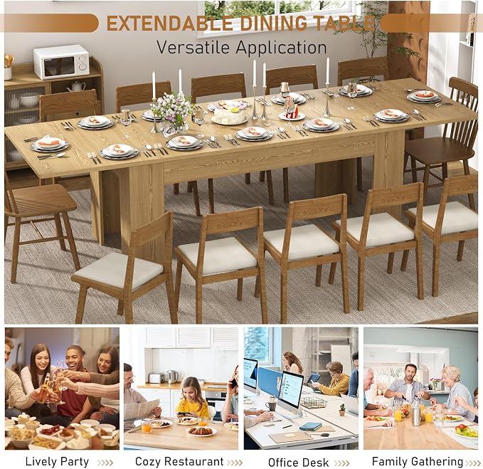 70.8"-110" Extendable Dining Table for 6-10 Person, Wooden Dining Room Table, Modern Extendable Table for Gatherings, Meeting for Small Kitchens, Dining Office Areas(Natural)
