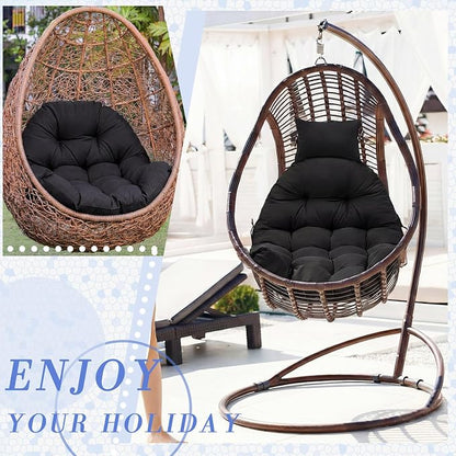 Tudomro Waterproof Egg Chair Cushion with Pillow Filling 2.58 kg Replacement Rocking Wicker Chair Cushion 48" x 32" High Back Hanging Swing Hammock Pad Thicken for Outdoor Patio Garden(Black)