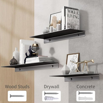 Danpoo 12 inch Metal Floating Shelves for Wall Organizer & Storage, Display Shelves for Bathroom, Living Room, Kitchen, Bedroom(Matte Black, 2-Pack)