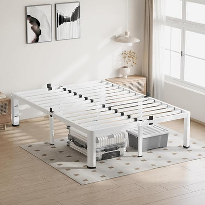 VIPSHOW 12 Inch White King Size Bed Frame, 3500Lbs Heavy Duty Metal Platform with Round Corner Legs Mattress Slide Stopper, Steel Slat Support No Box Spring Needed, Noise Free, Non-Slip, Easy Assembly