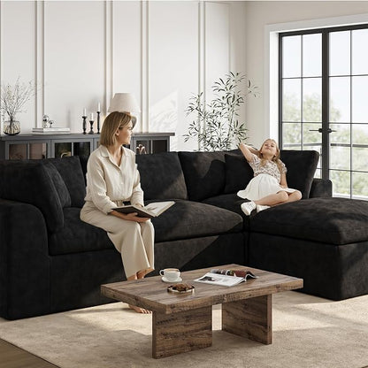 Loveseat Sofa with Ottoman | 72 Inch Modern Boneless Couch for Small Spaces | 2 Seater Small Sofa for Apartment Bedroom Living Room | BlackLove Seat