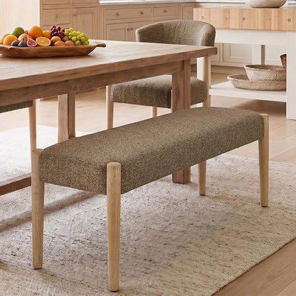 Usaint 42" End of Bed Bench, Modern Upholstered Bedroom Bench with Rubberwood Legs, Entryway Bench with Cushion, Dining Bench for Living Room, Bedroom, Dark Brown with Oak Leg