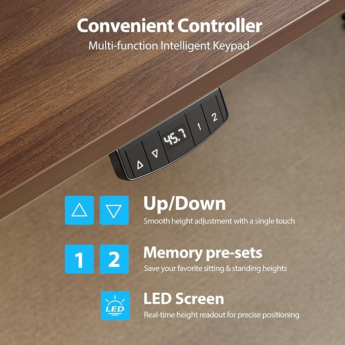 Agilestic Electric Standing Desk, 63 x 28 Inches Height Adjustable Desk, Sit Stand up for Work Office Home, Ergonomic Rising Computer Table with Memory Preset, Dark Walnut