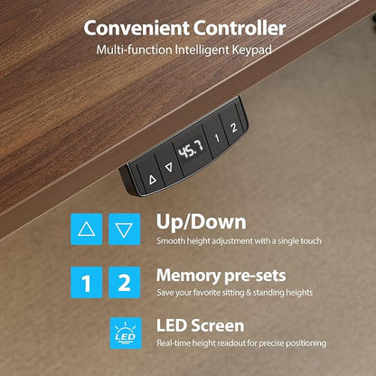 Agilestic Electric Standing Desk, 48 x 28 Inches Height Adjustable Desk, Sit Stand up for Work Office Home, Ergonomic Rising Computer Table with Memory Preset, Dark Walnut