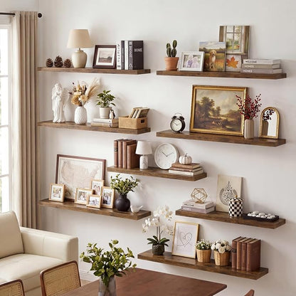 Vivelove 10 Inch Deep Floating Shelves 40 inch Long, 40 x 10 Wide Wall Shelves with Invisible Brackets, for Bedroom Bathroom Living Room Kitchen Office, Farmhouse Home Decor, Set of 2, Rustic Brown