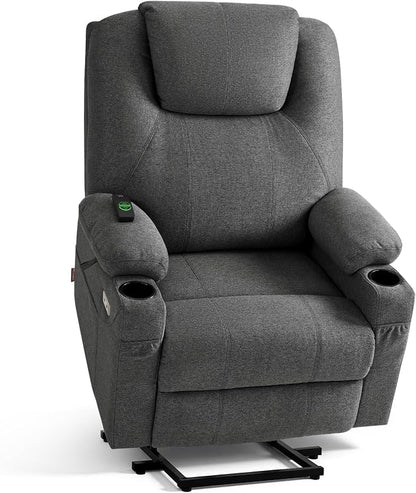 MCombo Power Lift Recliner Chair for Elderly R7045(Grey, Medium-Wide) | Heat and Massage, Breathable Fabric, USB& Type C Charging Port, FSC Certified