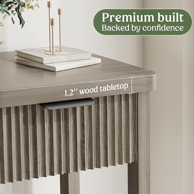 Lulive Fluted Console Table, 51 Inch Entryway Table with 3 Drawers | Scandi farmhouse look with quiet full-extension slides, open lower shelf, profile for hallway, entry, foyer or behind sofa.