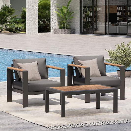 Aluminum Outdoor Sofa Bistro Set, 3 Piece Outdoor Patio Furniture Set with Washable Thick Cushion, Patio Sectional Furniture Set for Porch, Balcony, Deck, Yard, Graphite