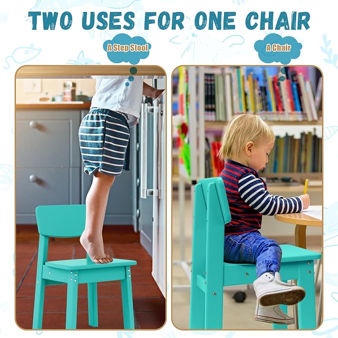 Costaelm Outdoor Kids Dining Chair Set of 2,Step Stool Toddler Chair, Turquoise