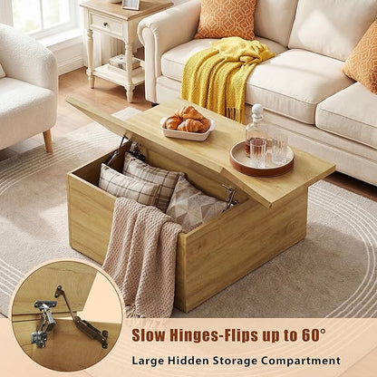 HUAHUU Lift Top Coffee Table, 4 in 1 Square Coffee Table with Storage, 31.5" Coffee Tables with Lifting Top, Center Table with Large Hidden Storage Space for Living Room, Home Office, Natural