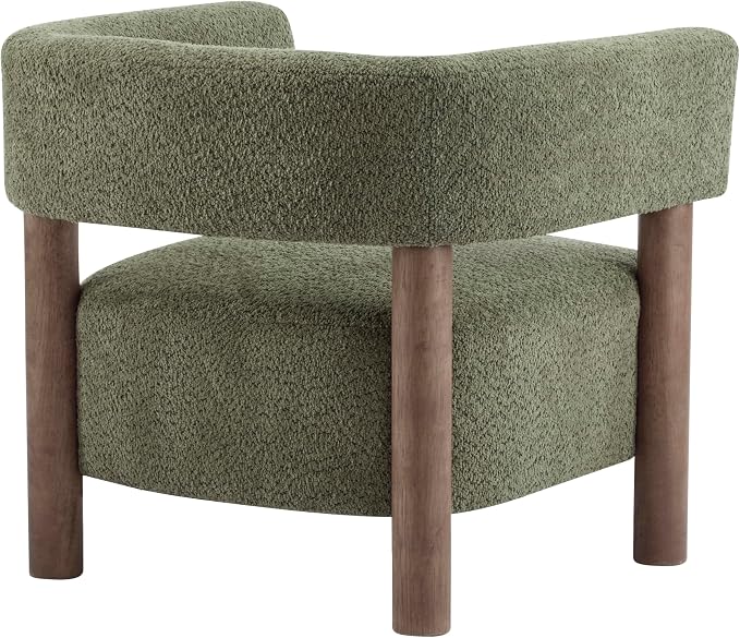 Christopher Knight Home Carly Low Profile Accent Chair, Round Backrest Side Chair, Living Room Armchair with Boucle Fabric Cushion,Comfy Reading Chair for Bedroom,Wooden Single Lounge Sofa,Olive Green