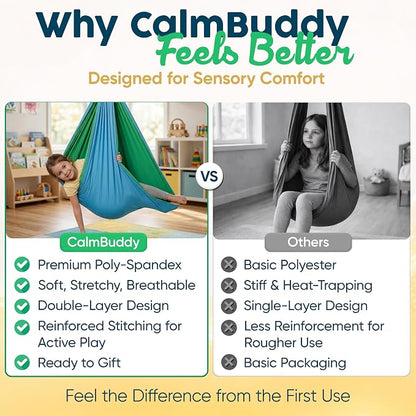 Sensory Swing for Kids Indoor Outdoor - Calming Cocoon Therapy Swing, Holds 300lbs - Hug-Like Sensory Hammock with 360° Swivel Hardware for Autism, ADHD, SPD Support