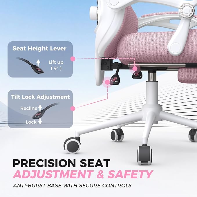 CYKOV Ergonomic Office Chair with Footrest - Adjustable Lumbar Support & Headrest, 90-135° Reclining Mesh Back Computer Chair - Home Office/Gaming, 350lbs Capacity