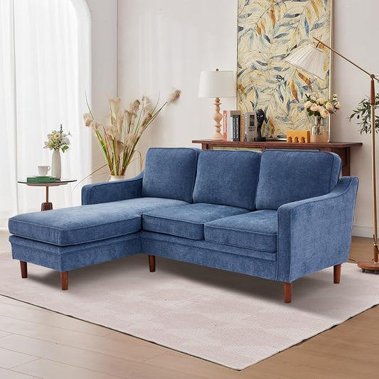 Kingfun 88" L-Shape Sofa, Chenille Sectional Couch, Mid Century Modern Couches with Solid Wood Frame for Living Room Bedroom