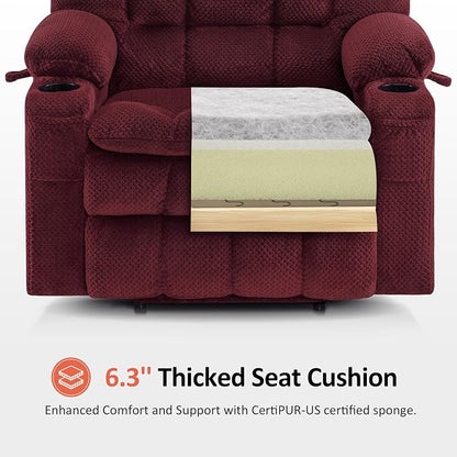 MCombo Small Dual Motor Power Lift Recliner Chair for Elderly, Zero Gravity Lift Chair with Heat and Massage, Lay Flat Recliner for Petite, USB Ports, Fabric R7894 (Small-Wide, Burgundy)
