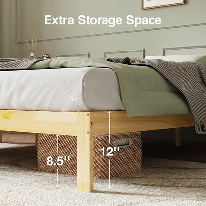 Novilla 12 Inch Wooden Twin Bed Frame, Platform Twin Size Bed Frame Without Headboard, Sturdy Wood Slat Support, No Box Spring Needed, Easy Assembly, Pine