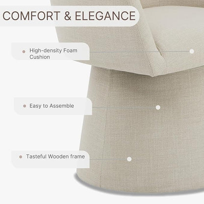 KISLOT Swivel Dining Chairs Set of 2, Upholstered Mid Century Modern Deskchair with Barrel Back, Linen Fabric Kitchen Chairs for Dining Room, Bedroom, Dressing Room, Linen