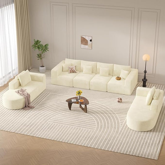 Living Room Furniture Sets,Modern U Shaped Modular Sectional Sofa,Convertible Cloud Couches for Living Room,Comfy 4 Seater with 2 Chaise Furniture Set, Boneless Couch Sofa,1 PCS