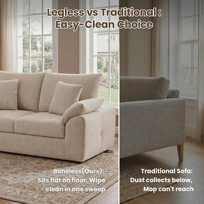 75.6" Boneless Loveseat Sofa, Polyester Fabric 2-Seater Couch with 4 Pillows, No Assembly Required, Soft High Density Foam Cushion, Rectangular Track Arm Sofa for Living Room Bedroom Apartment (Camel)