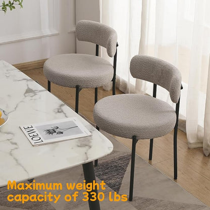 EDWELL Boucle Dining Chairs Set of 4, Modern Dining Room Chairs with Thick Cushions, Round Upholstered Kitchen Chairs with Black Metal Legs for Dining Room, Kitchen, Living Room, Grey