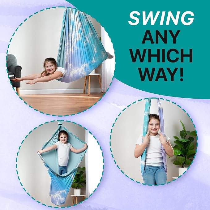 Indoor Sensory Swing for Kids or Outdoor – Holds 300lbs, Double-Layer, & 360° Swivel, Calming Compression Therapy Swing Hammock for Kids & Adults with All Hardware – Sensory-Motor Toys & Gifts