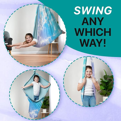 Indoor Sensory Swing for Kids or Outdoor – Holds 300lbs, Double-Layer, & 360° Swivel, Calming Compression Therapy Swing Hammock for Kids & Adults with All Hardware – Sensory-Motor Toys & Gifts