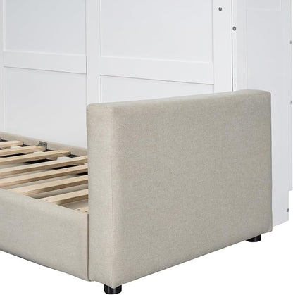 MERITLINE Queen Murphy Bed with 4 Seat Couch and Storage Shelves,Wood Murphy Bed Cabinet with Storage and Sofa,Folding White Murphy Wall Bed Cabinet Queen Size