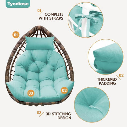 Outdoor Hanging Egg Chair Cushion Replacement, Thicken Egg Chair Cushion Waterproof Basket Eggs Chairs Cushion with Headrest Pillow, U-Shaped Cushions for Hanging Eggs Chairs Swing (Teal)