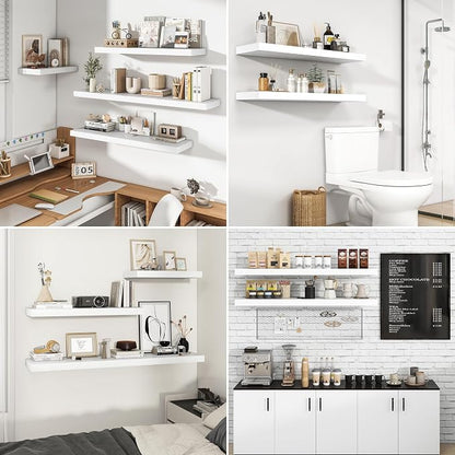 RICHFOCUS 72Inch Floating Shelves for Wall 1 Pack Shelves for Bedroom|Kitchen|Bathroom Wall Mounted Rustic Wood Floating Shelf with Invisible Brackets for Books|Storage|Decor, White