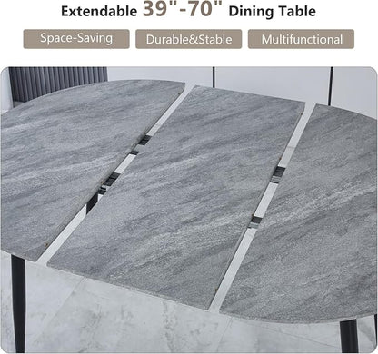 Extendable Round Dining Table for 4 6 Wooden Dining Room Table 39" to 70" Modern Kitchen Table for Dining Room Office Expandable Oval Dinner Table with MDF Top and Wood Legs Grey