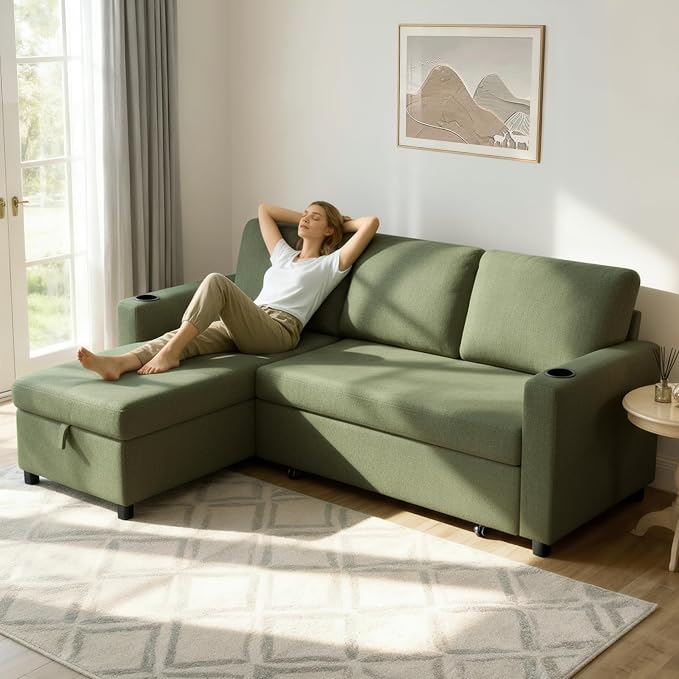 KISLOT 84 Inch Sectional Sleeper Sofa with Pull Out Bed Convertible 2 in 1 Couch with Storage Chaise & USB Charging Comfy L Shaped Modular Couches for Living Room Apartment(2 Box)