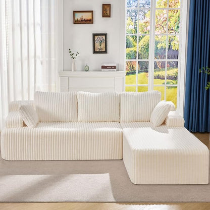 Hobestluk Boneless Couch Modular Sectional Sofa L-Shape Oversized Chaise | 108" Right Facing Chaise White,Memory Foam,Removable Cover,Non-slip Bottom,No Assemble Required,Living Room Furniture