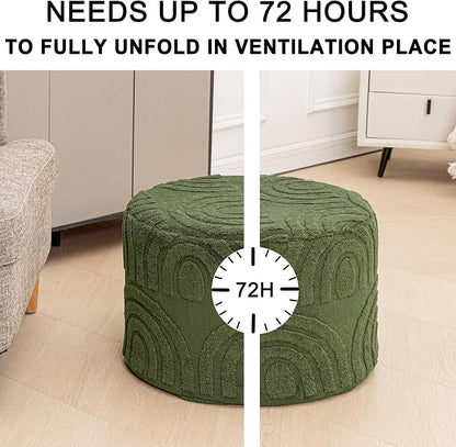 Asuprui Supportive Boucle Pouf Ottoman Foot Rest Elevate Your Living Room Decor with Lightweight Pouf Filler Modern Foam Stuffed Poof Perfect to Rest Your Feet (Deep Green, 20x20x14 Inches)