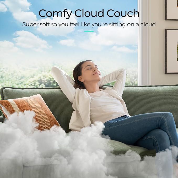 LINSY HOME 90'' Modular Sectional Sofa 2 Seat Couch Corduroy Cloud Couch with Deep Seat, Modern Cloud Couch with 2 Movable Ottoman for Living Room, Office, Bedroom, Green