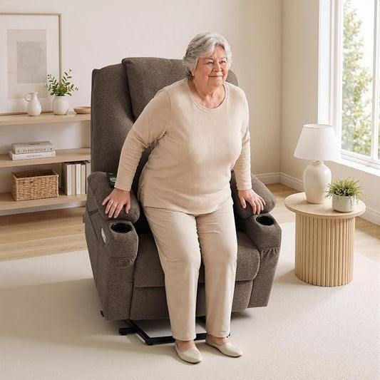 MCombo Power Lift Recliner Chair for Elderly R7042(Brown, Small-Wide) | Heat and Massage, USB& Type C Charging Port, FSC Certified