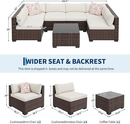 7 PCS Outdoor Sectional Furniture Set, Wicker Conversation Set Sofa, Brown | Freely combinable outdoor conversation sofa Weather resistant rattan wicker furniture Easy clean
