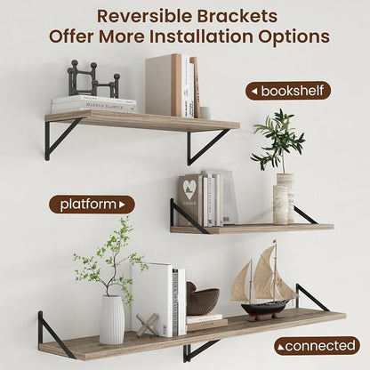 Axeman 12 Inch Deep Grey Floating Shelves 30 Inches Long | Rustic Grey Wood Wall Shelves Set of 2, Deep Wall Shelves for Bookshelf Living Room Bathroom Kitchen