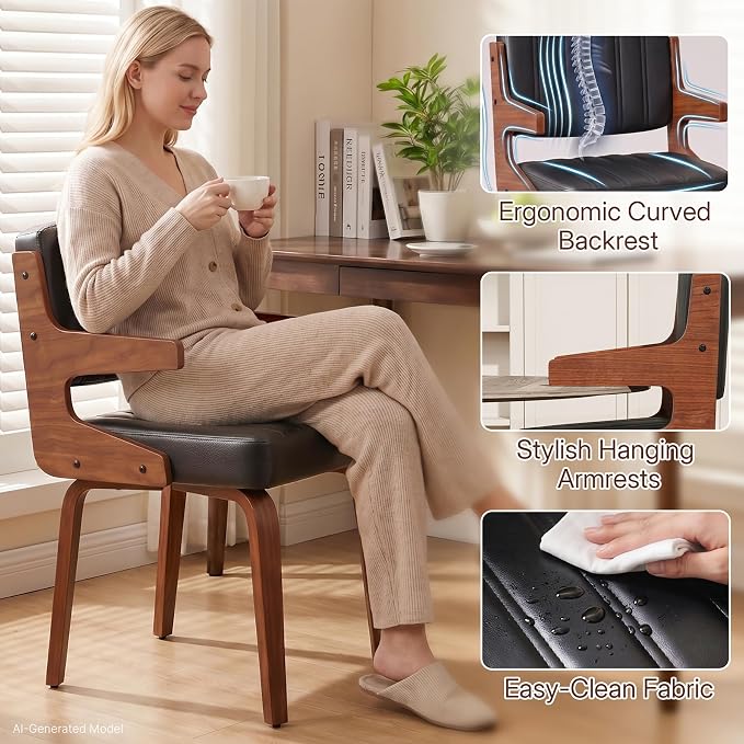 Dining Chairs Set of 2 with Hanging Armrest Black | Set of 2 luxury chairs featuring a unique table-hanging armrest design, perfect for modern, space-conscious homes