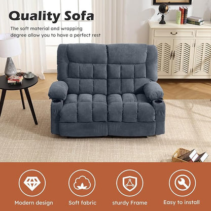 MAHOMICO Recliner Loveseat with Cup Holders for Living Room Love Seat Manual Oversized Recliner with Ergonomic, Side Pocket for Adult