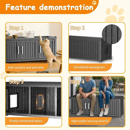 ROJIK Shoe Cabinet Waterproof UV-Resistant,Storage Bench Indoor Outdoor with Adjustable Shelves,for Entryway Bedroom,Hallway,Living Room(3 Door + Side Access,Black)