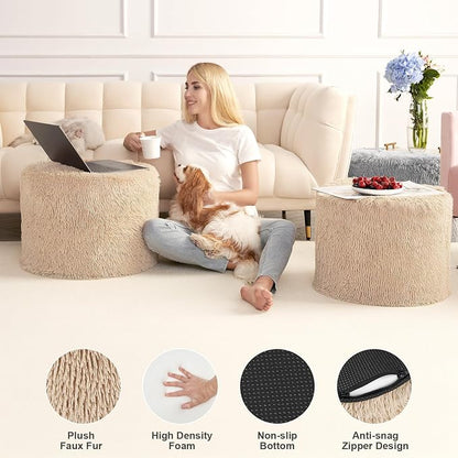 Hansleep Whole Foam Pouf Ottoman, Durable Sturdy Stool with Washable Cover Brown