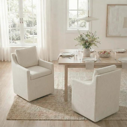 KISLOT Upholstered Dining Chairs Set of 4, Modern Dining Room Chairs with Casters & Washable Cover, Rolling Accent Chair with Hidden Storage for Kitchen, Farmhouse, Living Room, Oatmeal, 4 Box