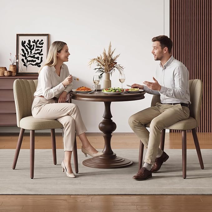 Upholstered Dining Chairs Set of 4, Modern Fabric Dining Chairs with Curved Backrest & Solid Rubber Wood Legs, Padded Kitchen Dining Room Chairs for Restaurant Cafe, Camel