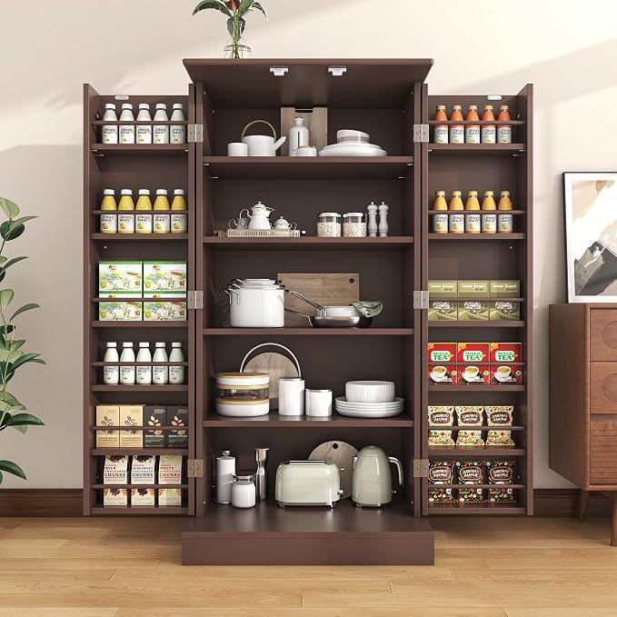 kepptory 47" Kitchen Pantry Cabinet with Doors and Adjustable Shelves, Freestanding Pantry Storage Cabinet, Farmhouse Buffet Cupboard for Kitchen, Dining Room, Living Room, Grey (Brown)