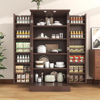 kepptory 47" Kitchen Pantry Cabinet with Doors and Adjustable Shelves, Freestanding Pantry Storage Cabinet, Farmhouse Buffet Cupboard for Kitchen, Dining Room, Living Room, Grey (Brown)