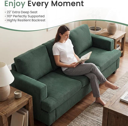 YOUDENOVA Sofa Couch, 3 Piece Set Comfy Sofa, 2 Loveseat & 3 Seater Sofa with Deep Seats for Living Room, Modern Sleeper Couch, Green Corduroy