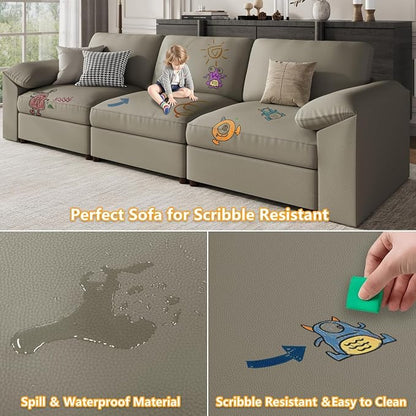 EASE MOOSE Oversized U Shaped Couch,Modular Sectional Convertible Sofa with Wide Deep,Extra Large Faux Leather Scratch Resistant Modern Couch for Big Spaces,Light Grey